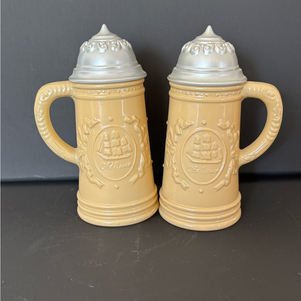 Old Spice Decorative Vintage Ceramic Beer Steins with Silver Lids. Mens Gift